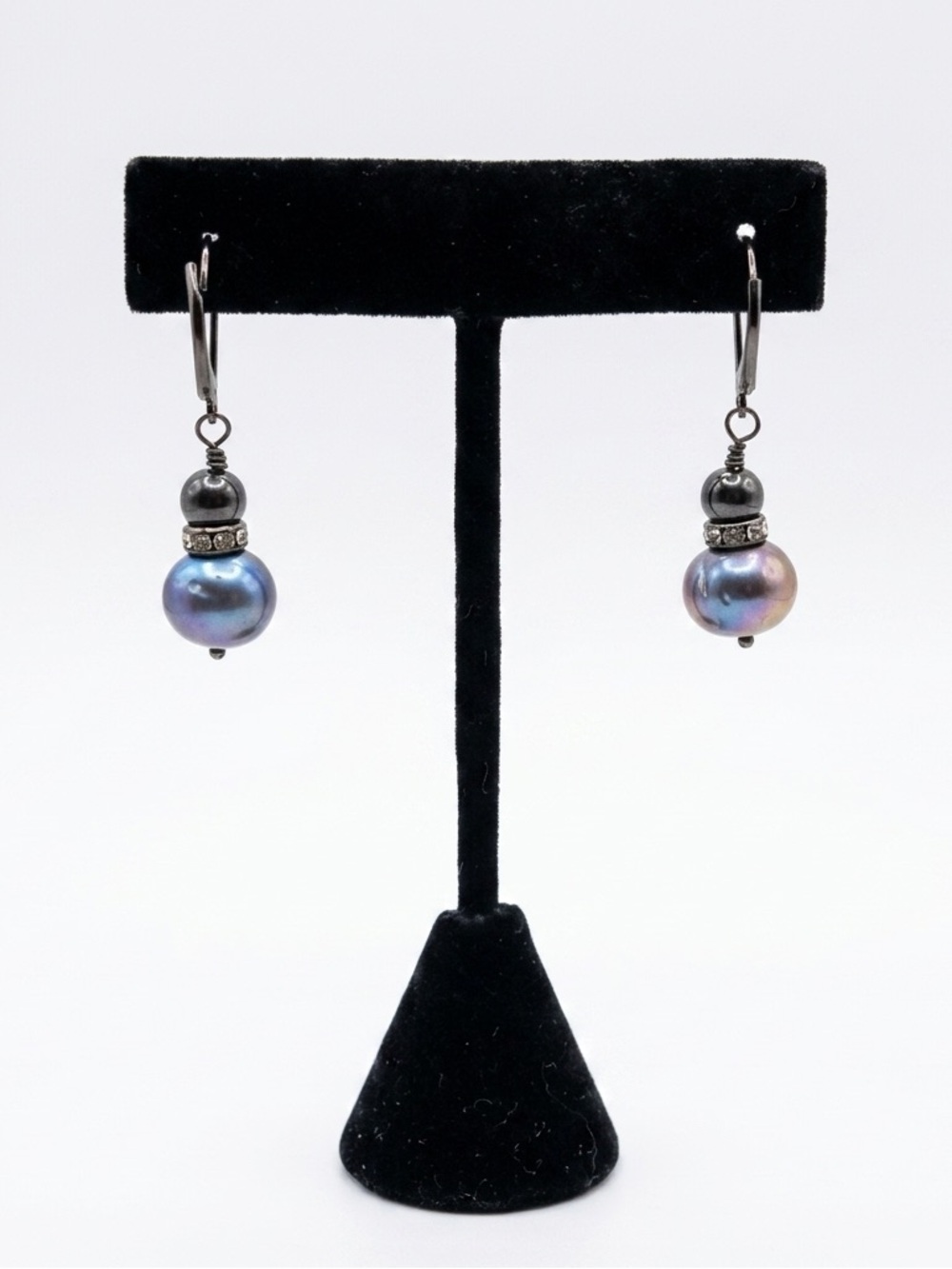 Tahitian Pearl and Hematite Black Oxidized 925 Sterling Silver Earrings NEW